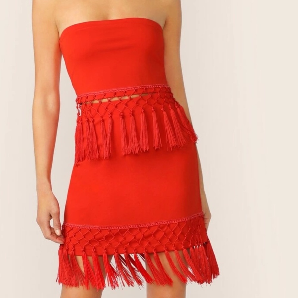 Fringe strapless Two-piece Dress